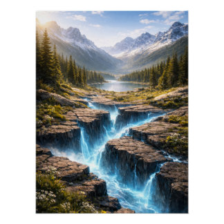 Póster Mystic Mountain Valley – Fantasy Nature Landscape