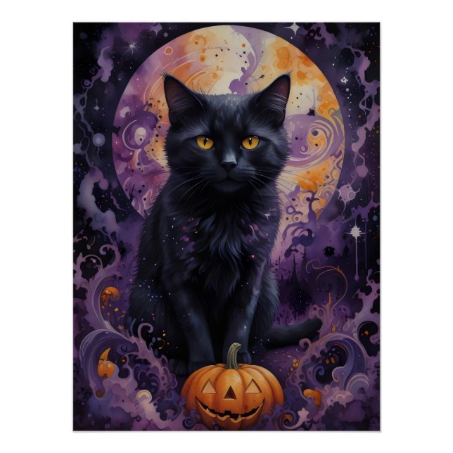 Póster Mystical Black Cat Halloween Pumpkins Luar (Frente)