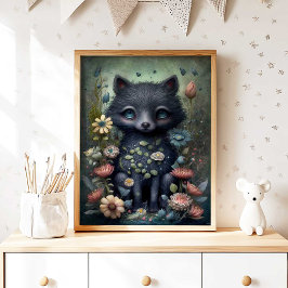 Poster Mystical Black Fox Nursery Wall Art Print | Fox