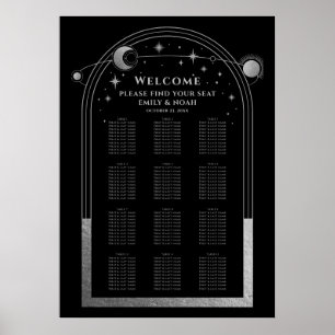 Poster Mystical Black Silver Sun Moon Stars Casamento