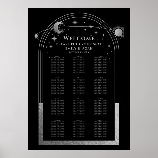 Poster Mystical Black Silver Sun Moon Stars Casamento (Frente)