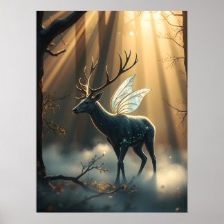 Poster Mystical Forest Stag with Fairy Wings
