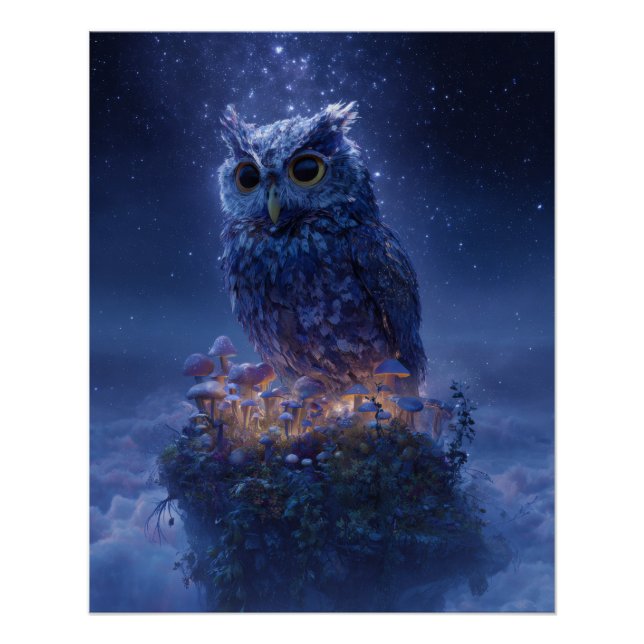Póster Mystical Ice Owl on Floating Island Fantasy Art (Frente)