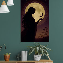 Poster Mystical Moon Goddess, Celestial Woman Silhouette