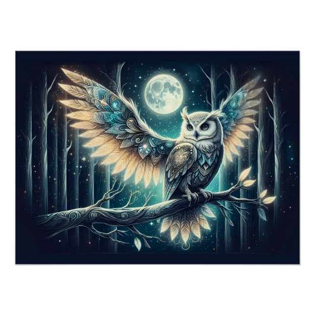 Póster Mystical Moon Owl Celestial Forest Glow (Frente)