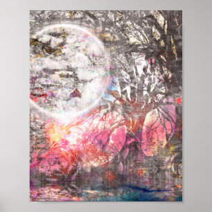 Poster Mystical Moon Tree Fantasy Landscape Art Print