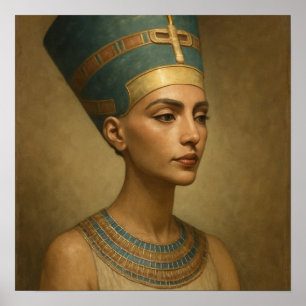 Poster Mystical Nefertiti Queen Blue Dourado Retrato