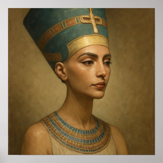 Poster Mystical Nefertiti Queen Blue Dourado Retrato (Frente)