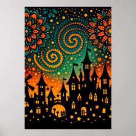 Poster Mystical Night Castle Silhouette
