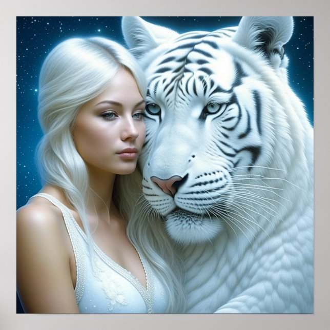 Poster Mystical White Tiger e Mulher (Frente)