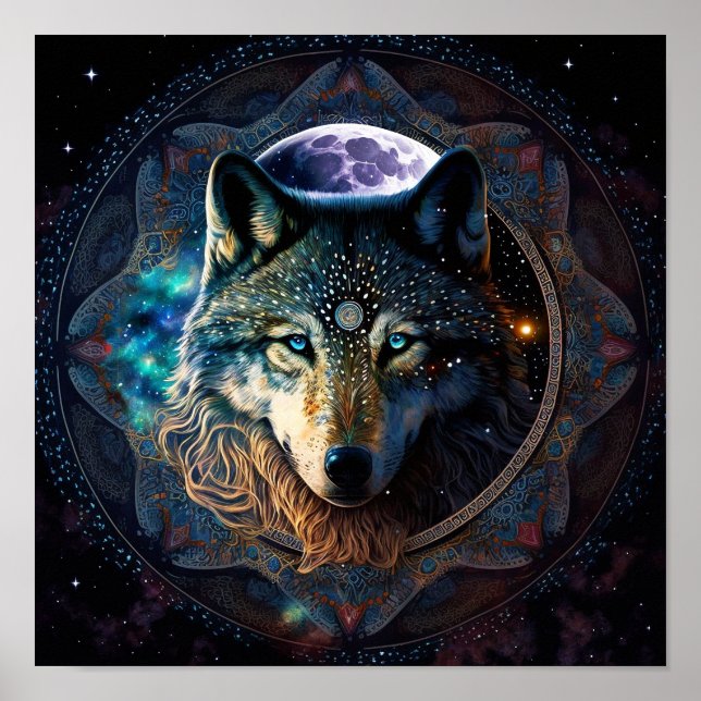 Poster Mystical Wolf Moon Mandala (Frente)