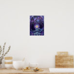 Poster MysticDaisy<br><div class="desc">Mystical cosmic forest with swirling purple trees,  a luminous hand holding a glowing white daisy flower above root-like light veins - dreamlike spiritual artwork.</div>