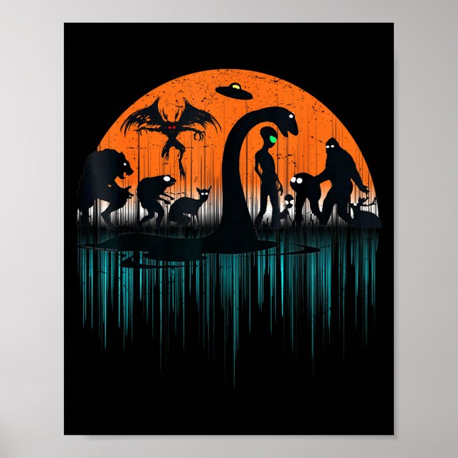 Poster Mythical Loch Ness Bigfoot Mothman Aliens Funny Cr (Frente)