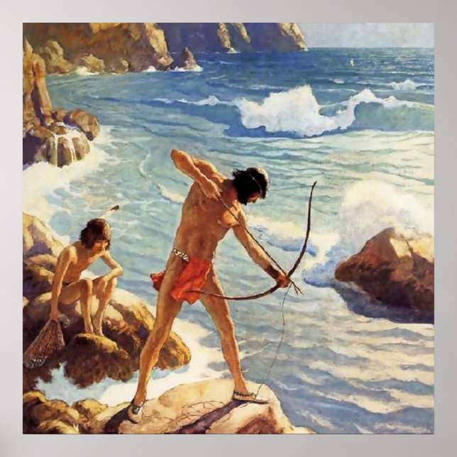 Poster N C Wyeth Western Painting "First Maine Pescadores (Frente)