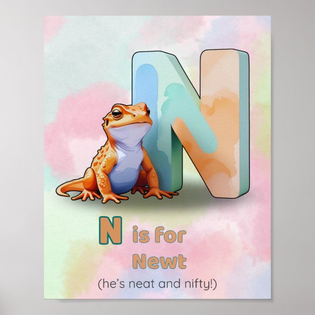 Poster N is for Newt – Animal Letter Wall Art (Frente)