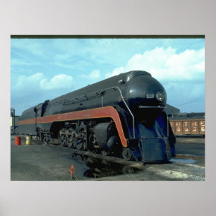 Poster N&W 4-8-4 #611. (trem; céu; nuvens; trilha;)