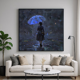 Poster Na Chuva - Estilo de Impressionismo Silhueta Moody
