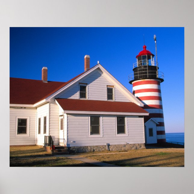 Poster NA, EUA, Maine. Farol de West Quoddy perto (Frente)