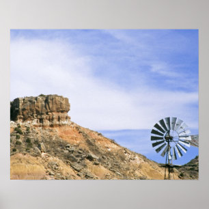 Poster NA, EUA, Texas Windmill e penhascos de Palo Duro