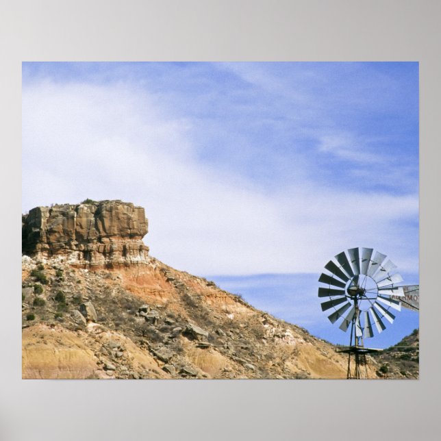 Poster NA, EUA, Texas Windmill e penhascos de Palo Duro (Frente)