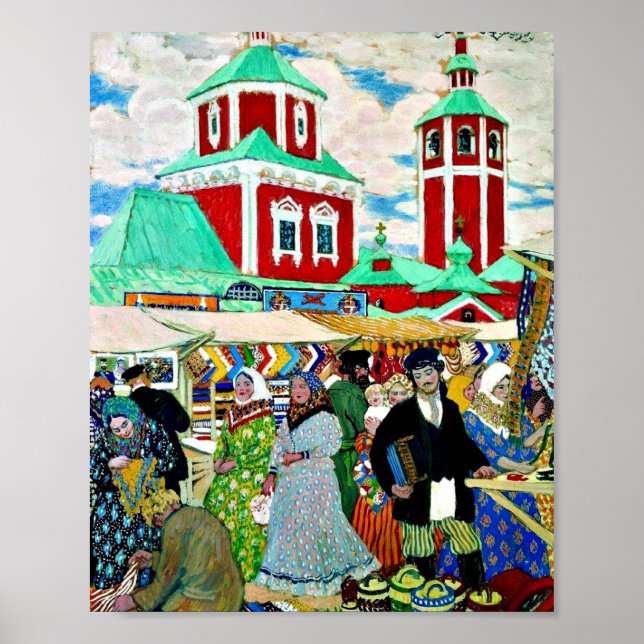 Poster Na Feira, belas pinturas de Boris Kustodiev (Frente)