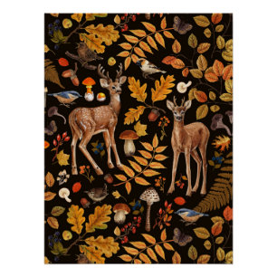 Póster Na floresta/cervo de outono em preto