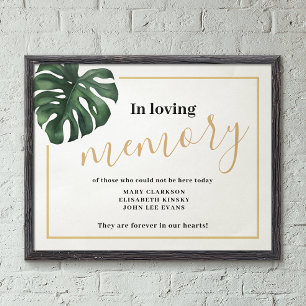 Poster Na memória amorosa Monstera Leaf Wedding Sign