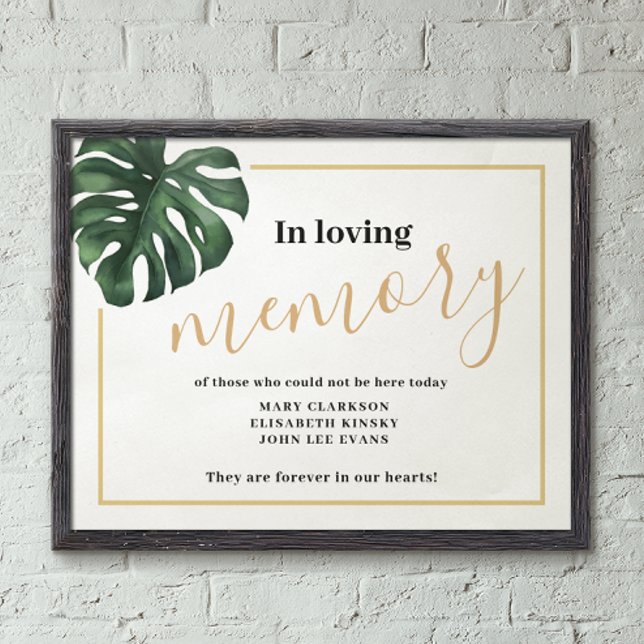 Poster Na memória amorosa Monstera Leaf Wedding Sign (Criador carregado)