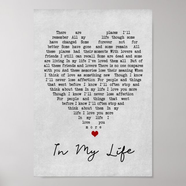 Poster Na Minha Vida, Cinza de Música Cardíaca Lyric Wall (Frente)