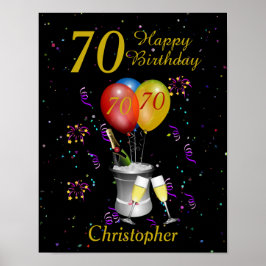 Poster Na moda 70 de Aniversário Negro Dourado