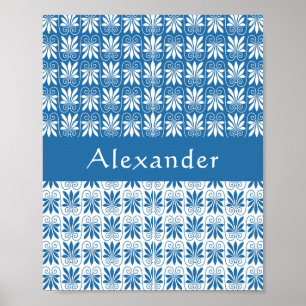 Poster Na moda Blue & White grego Floral Personalizado