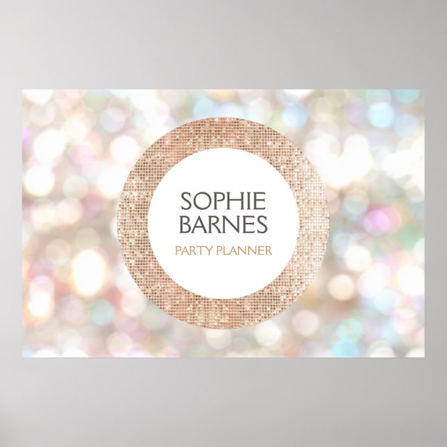 Poster Na moda Bokeh e Rosa Dourado Sequin Event Planner  (Frente)