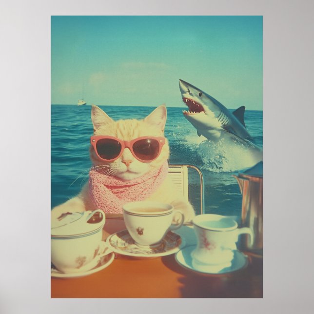 Poster Na moda Cat's Ocean Tea Party (Frente)
