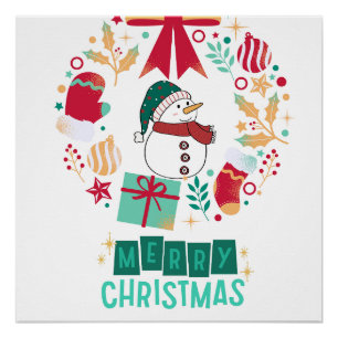 Póster Na moda da Família Floral Moderno de Feliz Natal