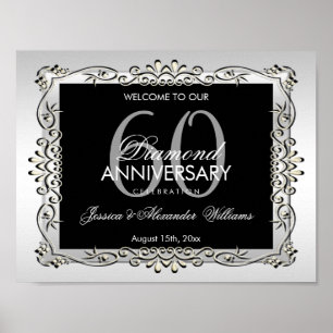 Póster Na moda Decorative Silver 60º Aniversário de Casam