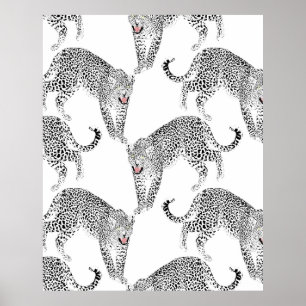 Poster Na moda, Design branco, de animais-leopardo preto 