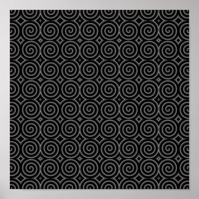 Póster Na moda, design espiral preto e branco. (Frente)