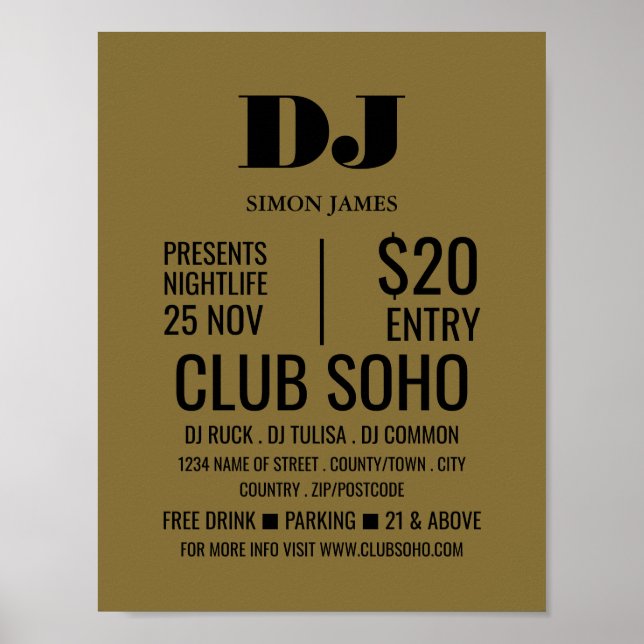 Poster Na moda DJ, Anúncios de eventos de clubes (Frente)