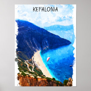 Poster Na moda Kefalonia Grécia Watercolor Trabalho de ar