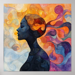 Poster Na moda moderno Arco-Íris Abstrato Bela Mulher