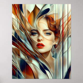 Poster Na moda moderno Arco-Íris Abstrato Bela Mulher