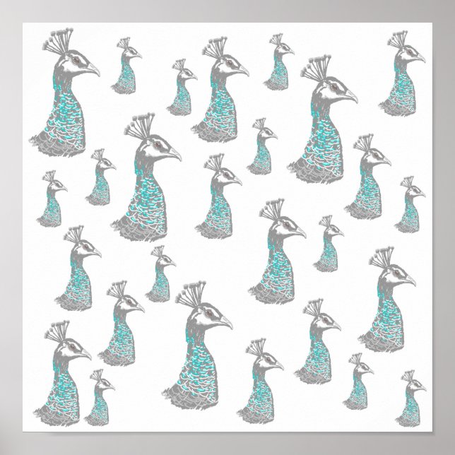 Póster Na moda Peahen Bird Pattern Design. (Frente)