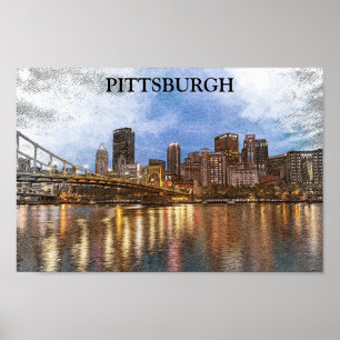 Poster Na moda Pittsburgh Cityscape Watercolor