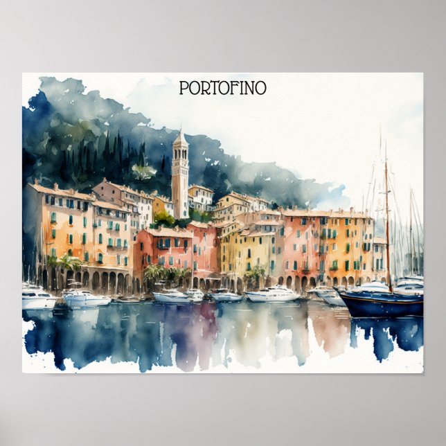 Poster Na moda Portofino Itália — Pintor Aquático (Frente)