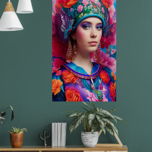 Poster Na moda princesa com chapéu floral