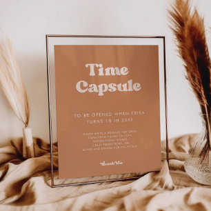 Poster Na moda retro Brown Time Capule primeiro aniversar