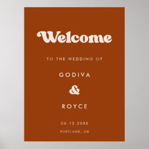 Poster Na moda retro Burnt Orange Bem-vindo ao nosso casa