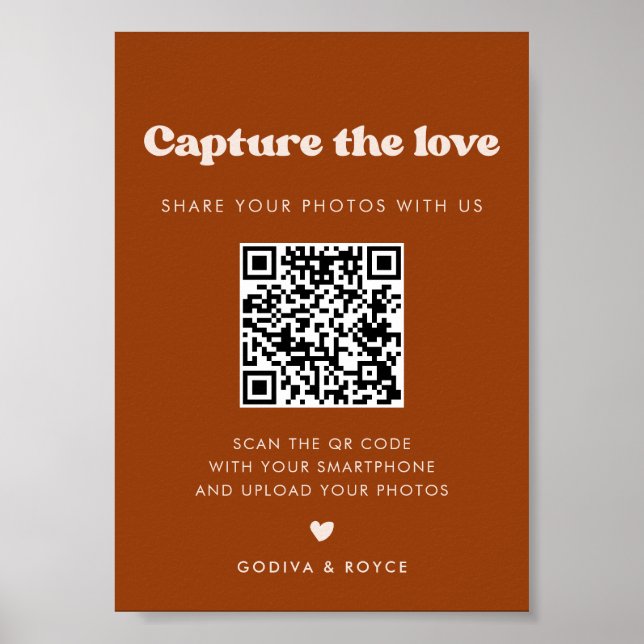 Poster Na moda retro Burnt Orange Capture o sinal de amor (Frente)