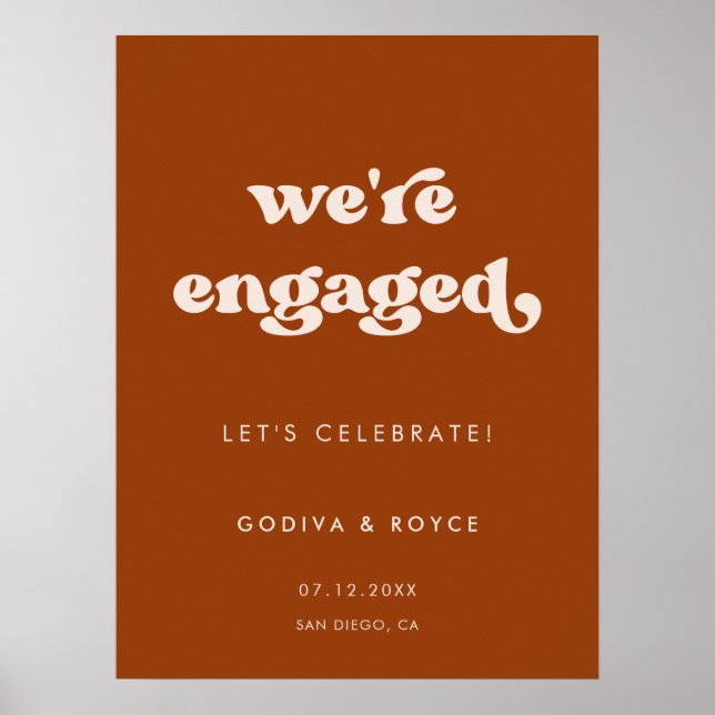 Poster Na moda retro Burnt Orange Estamos noivos (Frente)