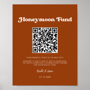 Poster Na moda retro Burnt Orange Honeymoon fund código Q